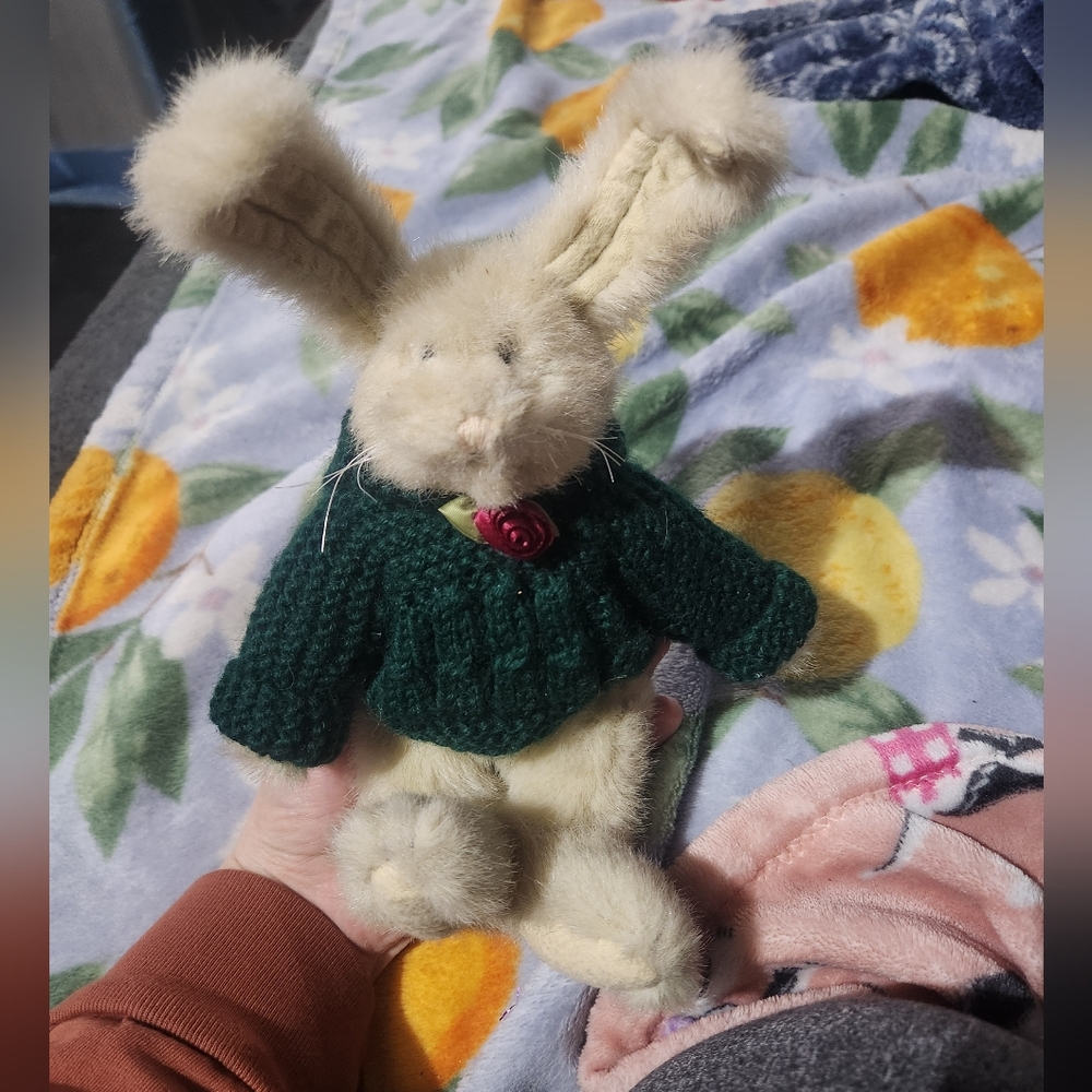 Vintage Posable Bunny with Green Sweater The Boyd Collection